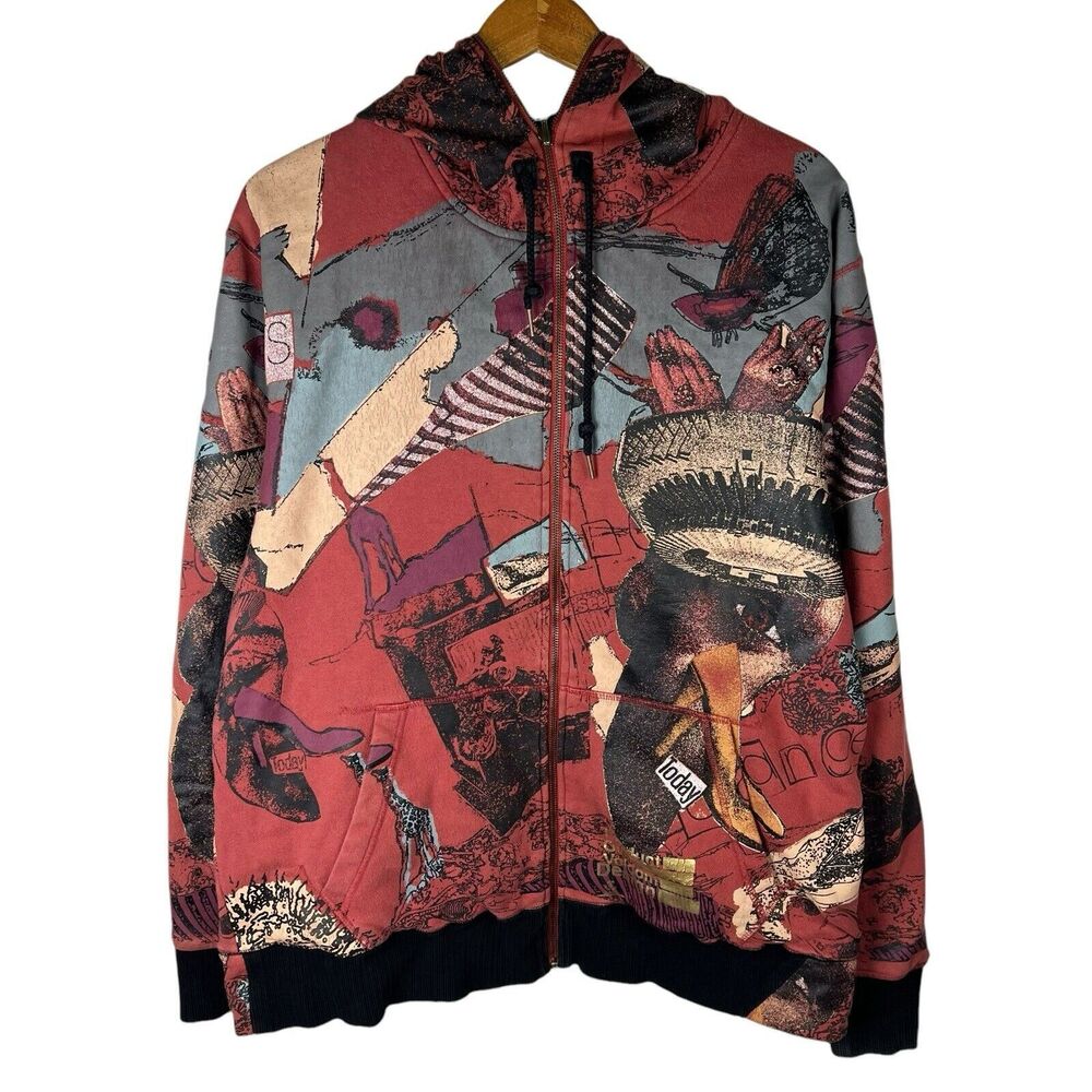 Vintage Y2K Volcom Mens Sz L Jacket Sweatshirt Full Zip Up Face Abstract Sleeper